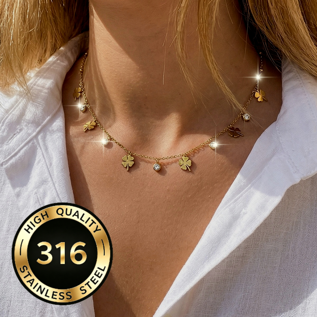 French-Style Four-Leaf Clover Tassel Necklace, Lucky Charm